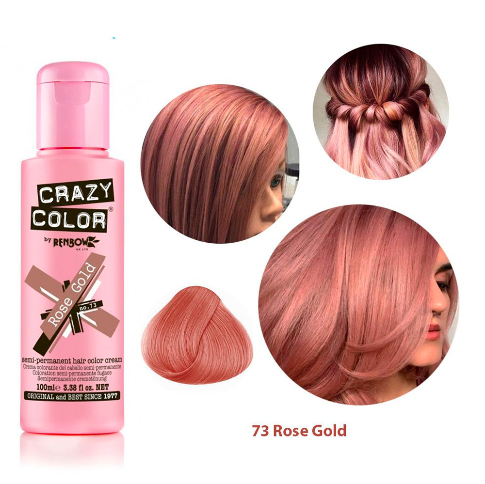 Купить розовую краску. Crazy Color краска розовое золото для волос 73 Rose Gold. Тонирующая краска Crazy Color. Роуз Голд цвет волос краска. Crazy Color оттеночный розовое золото.