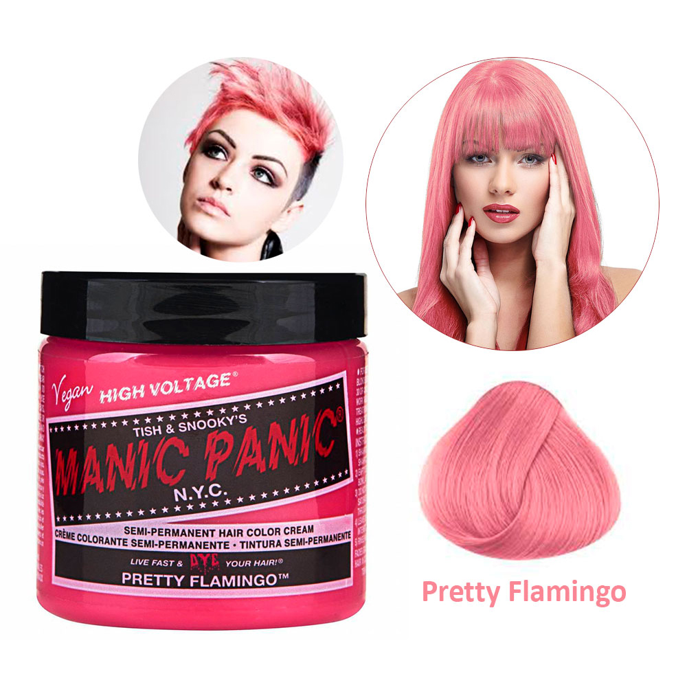 Розовые волосы краска отзывы. Краскаманик пэник цвет Фламинго. Manic Panic краска. Маник паник краска Pink. Краска для волос Manic Panic Flamingo.