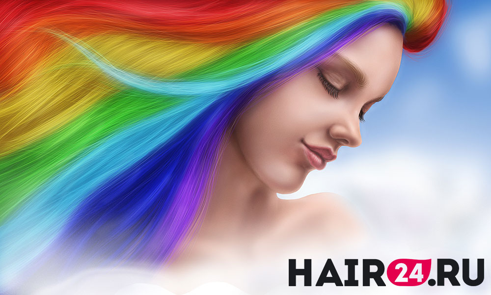 Девушка с цветными радужными волосами