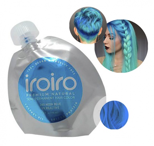 Краска для волос iroiro 340 neon blue неоновый синий, 118 ml