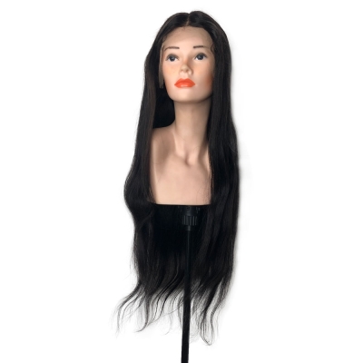 Парик на сетке из натуральных волос длинный прямой черный W048DM - 8677K - NATURALCOLOR, 70см